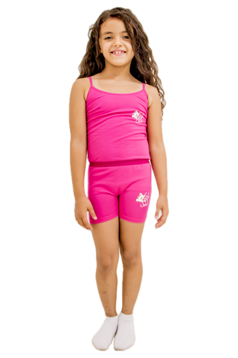 GIRLS UNDERWEAR PLAIN LYCRA SET (TOP+HOT SHORT) Rosa